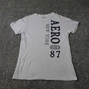 Aeropostale Shirt Mens XS White Black Spell Out Logo Causal Preppy Grunge Y2K